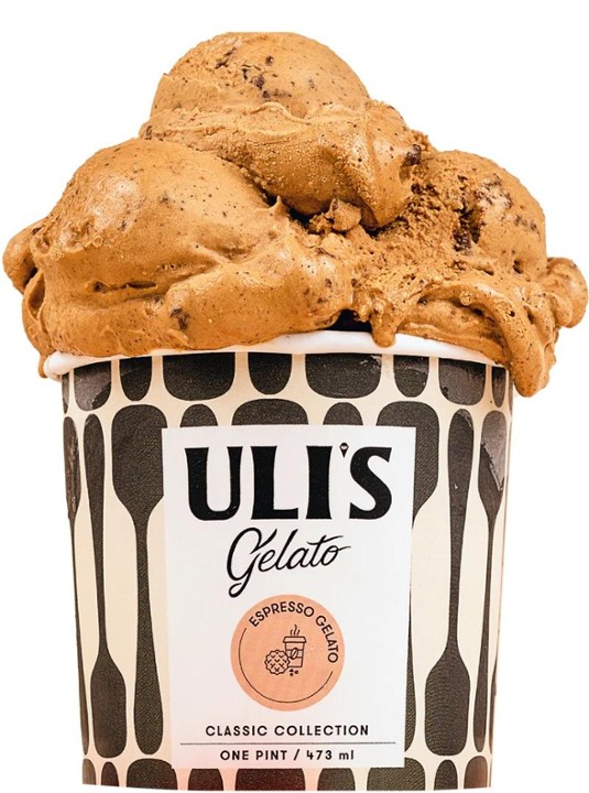 Uli's Gelato - Espresso with Chocolate Waffle Bits 16oz/pint