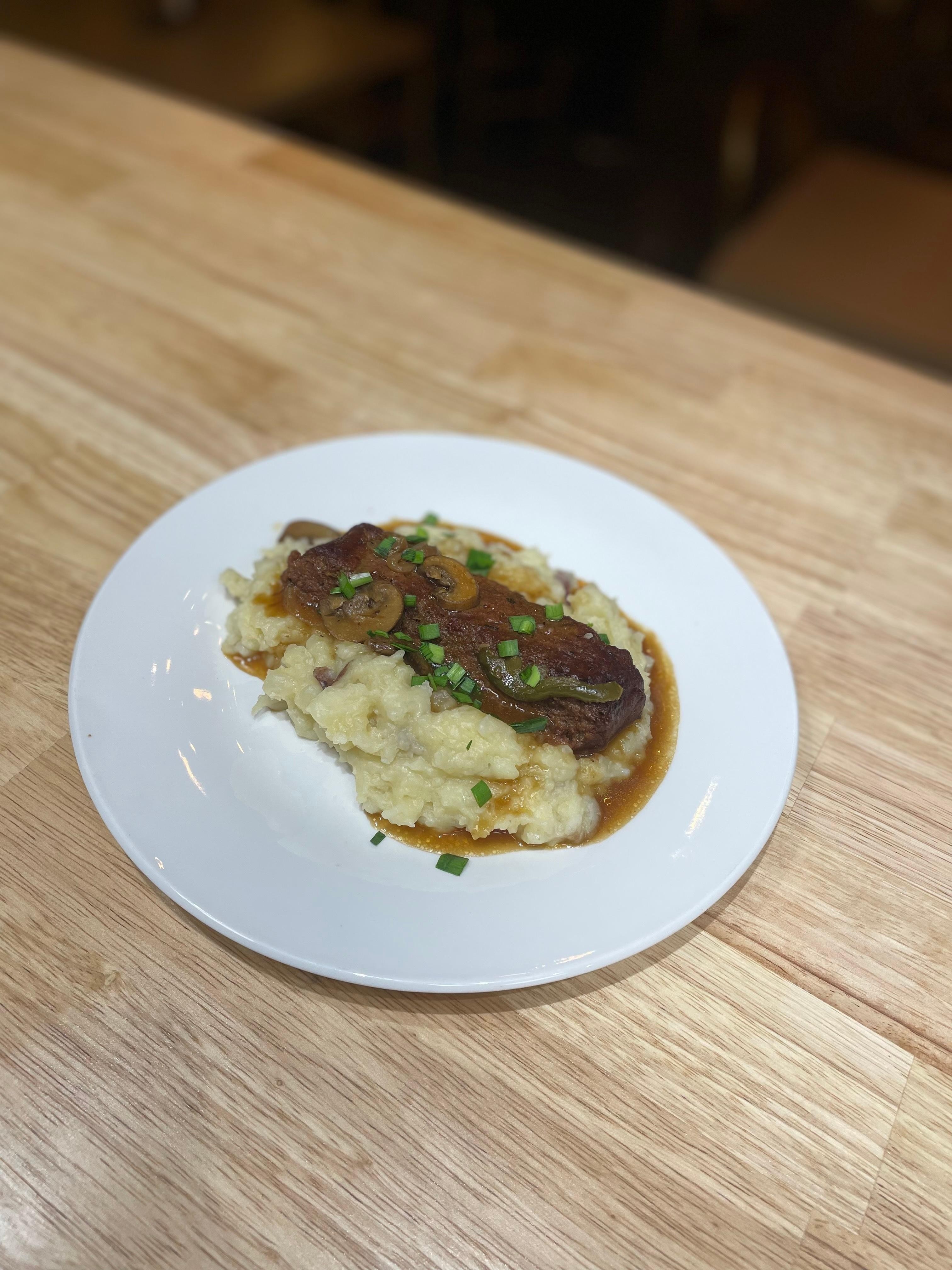 Unmeatloaf with Creamy Onion and Chives Mashed Potatoes