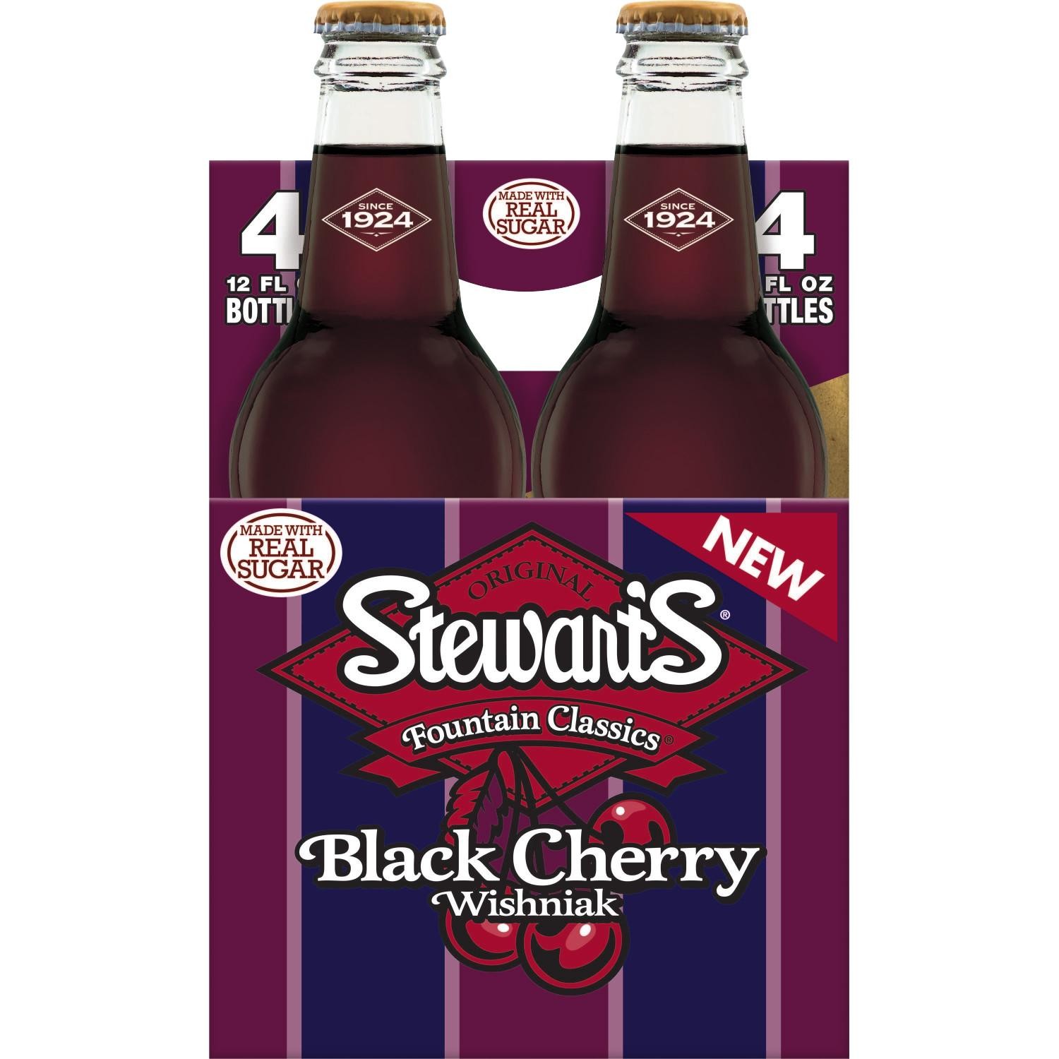(3 Pack) Stewart's Black Cherry Wishniak Made with Sugar, 12 Fl Oz, 4 Pack