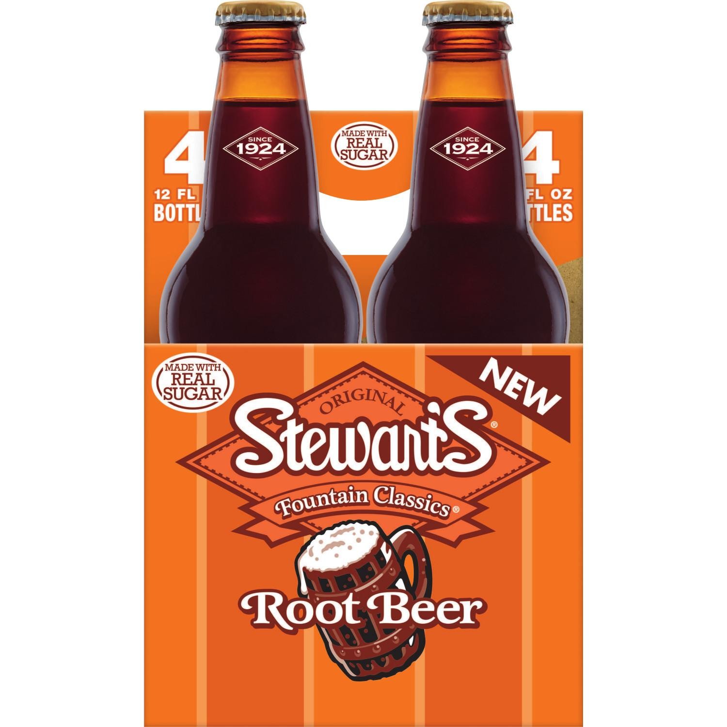 Stewart's Root Beer Made with Sugar, 12 Fl Oz, 4 Pack