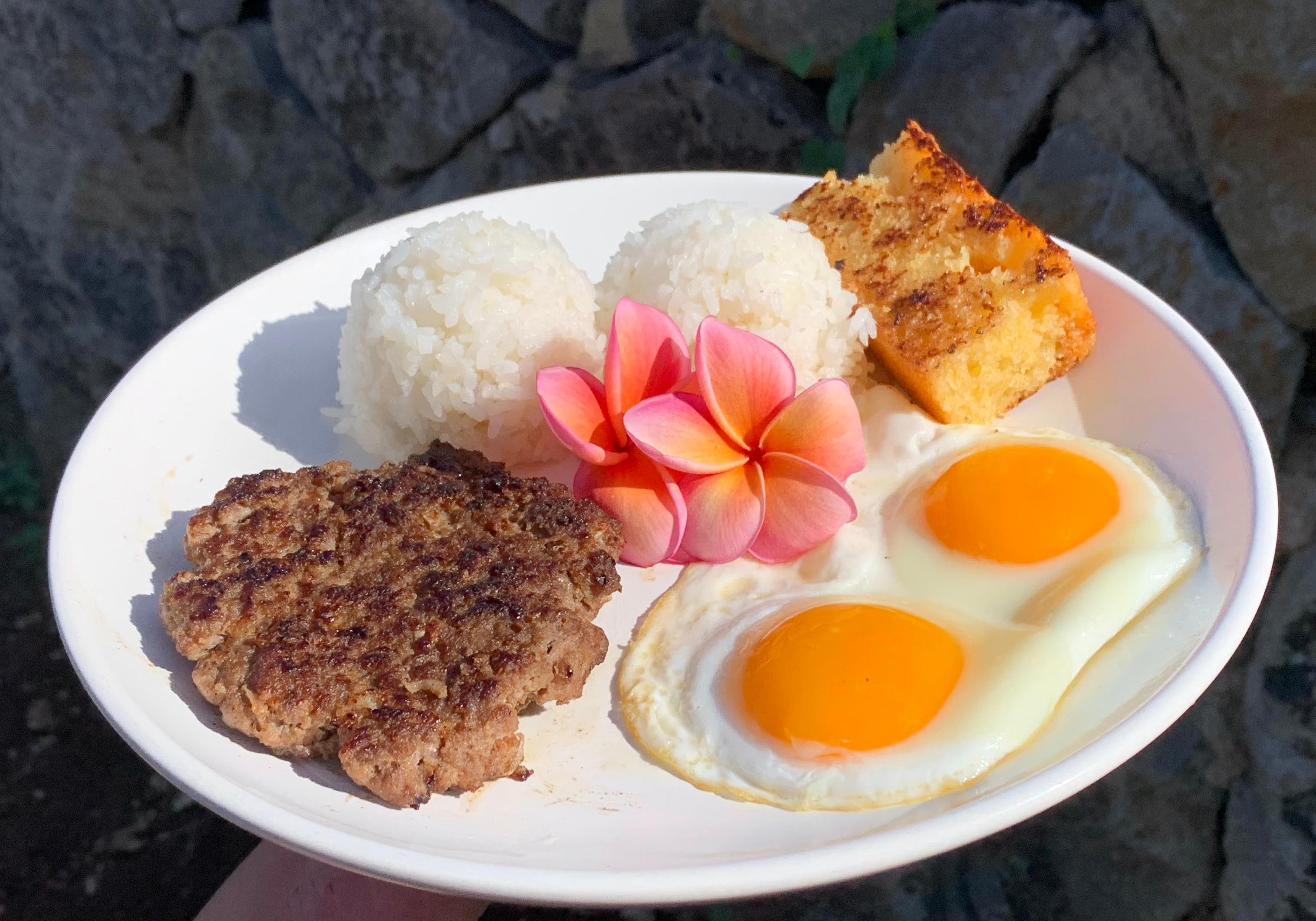Hamburger Patty and Eggs Breakfast Plate