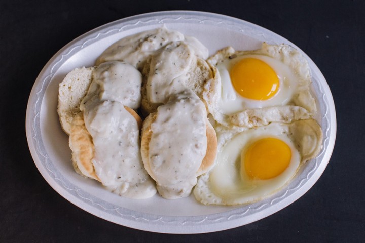 TWO EGGS,  SAUSAGE GRAVY  & BISCUITS