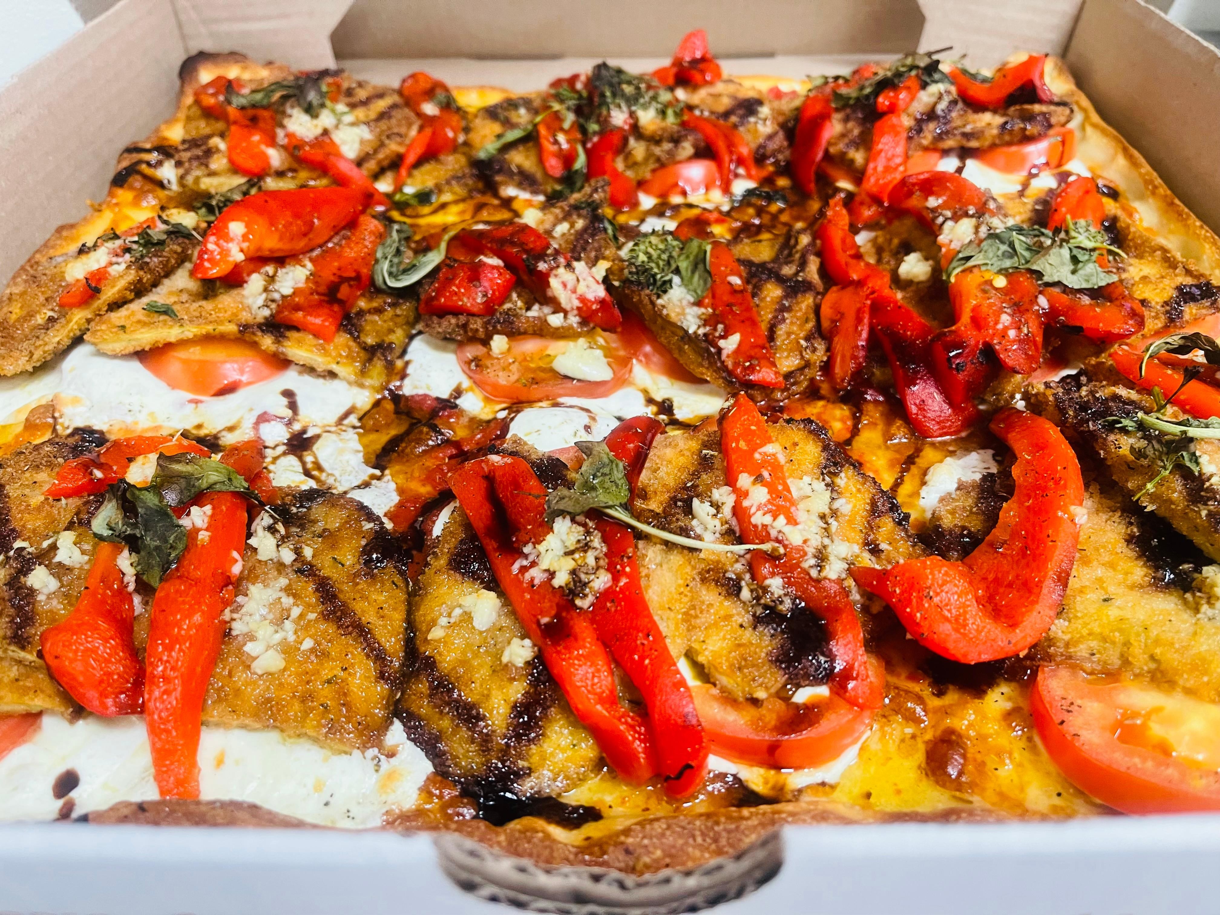 Crostini with eggplant square pizza