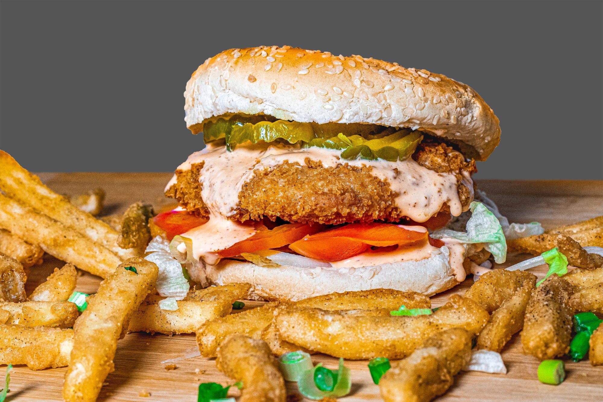Crispy Vegan Chikn Sandwich with Fries