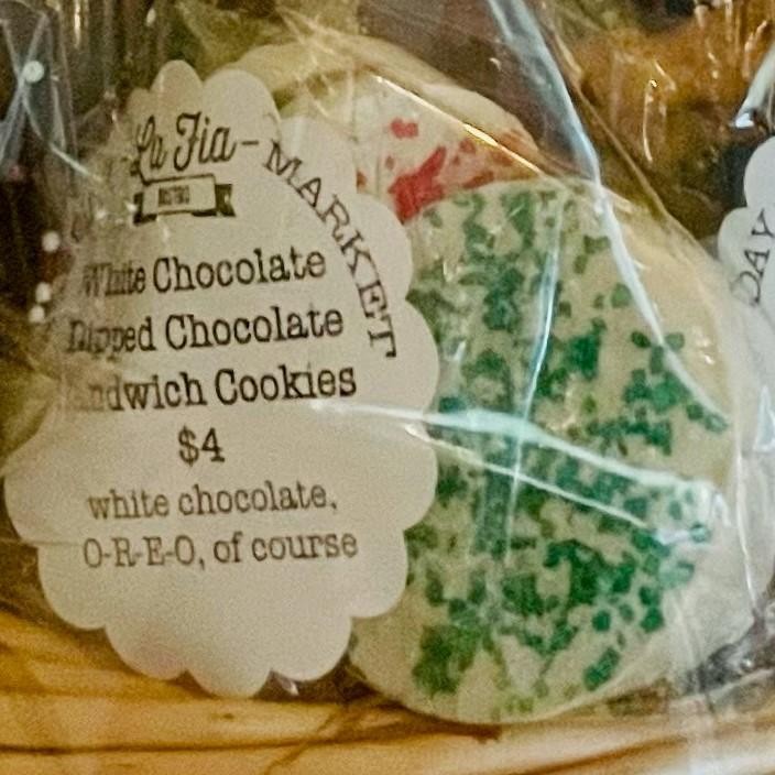 White Chocolate Dipped Chocolate Sandwich Cookies