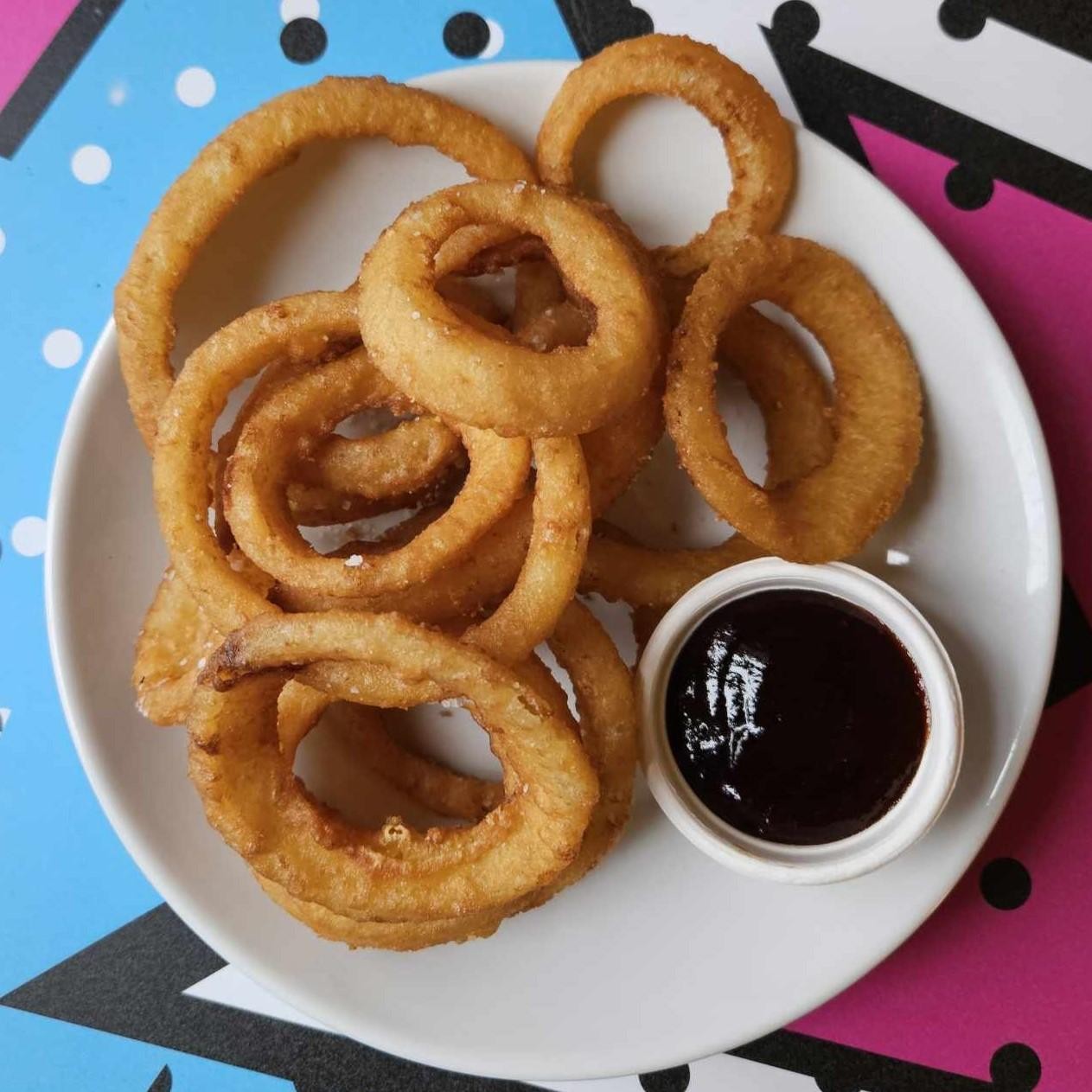 Battered Onion Rings - Fried Crispy served with Honey Bourbon BBQ