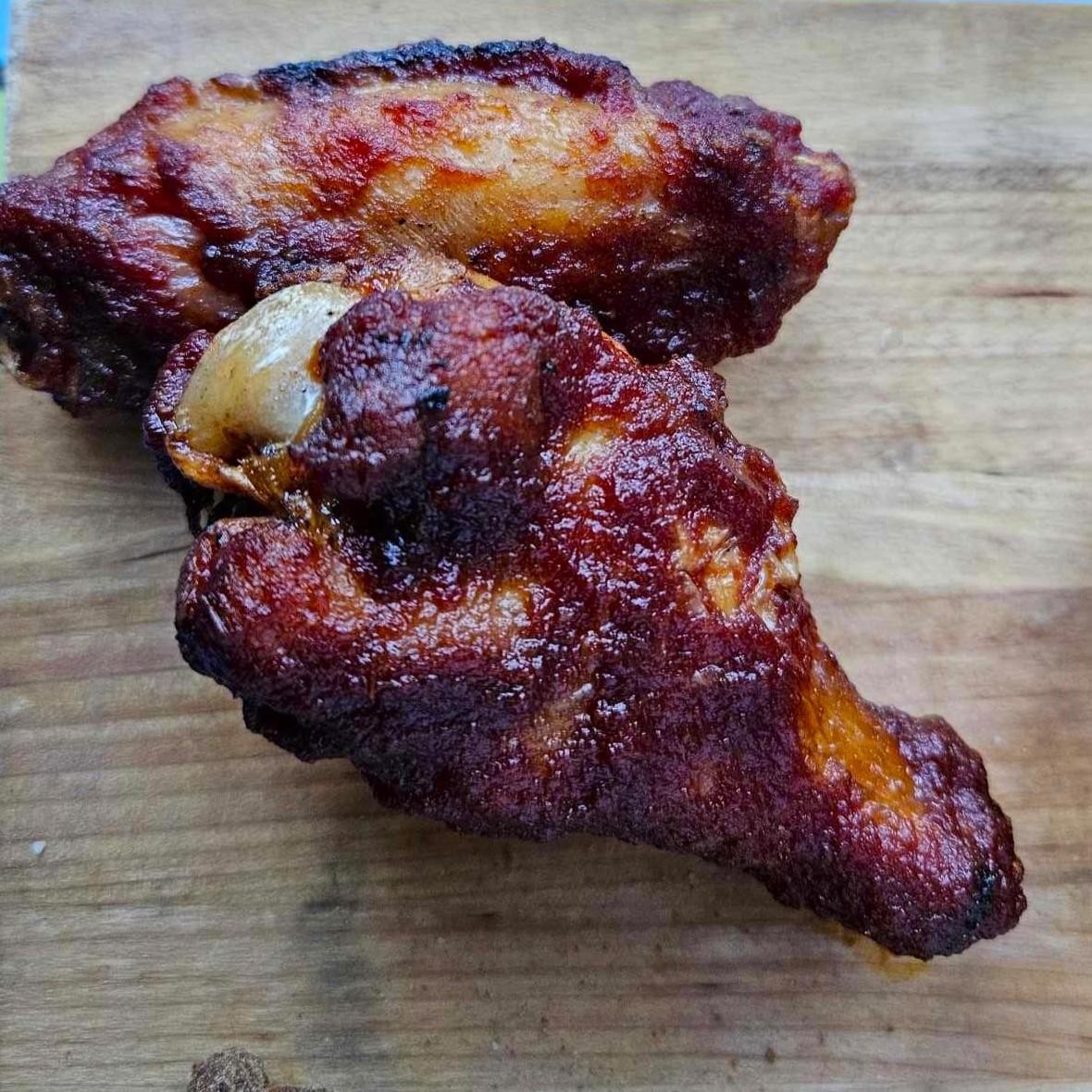 Sweet and Smoky BBQ Charred Wings (10) Fried Crispy with Carrots and Ranch or Blue Cheese