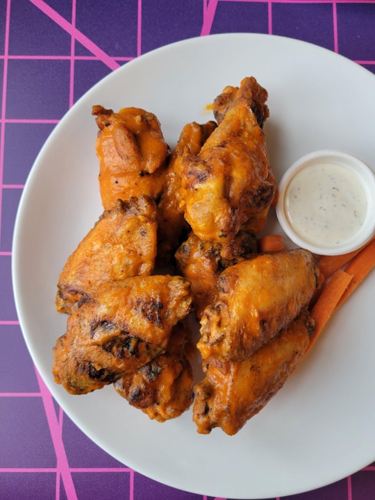 Garlic Habanero Charred Wings (10) Fried Crispy with Carrots and Ranch or Blue Cheese