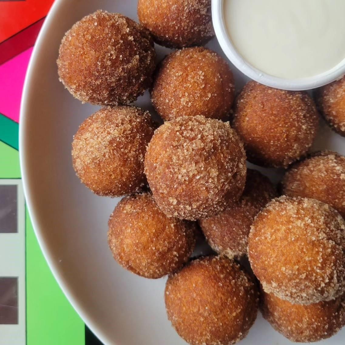 Fried Doughnut Holes - Tossed in Cinnamon and Sugar, Fondant Dipping Sauce