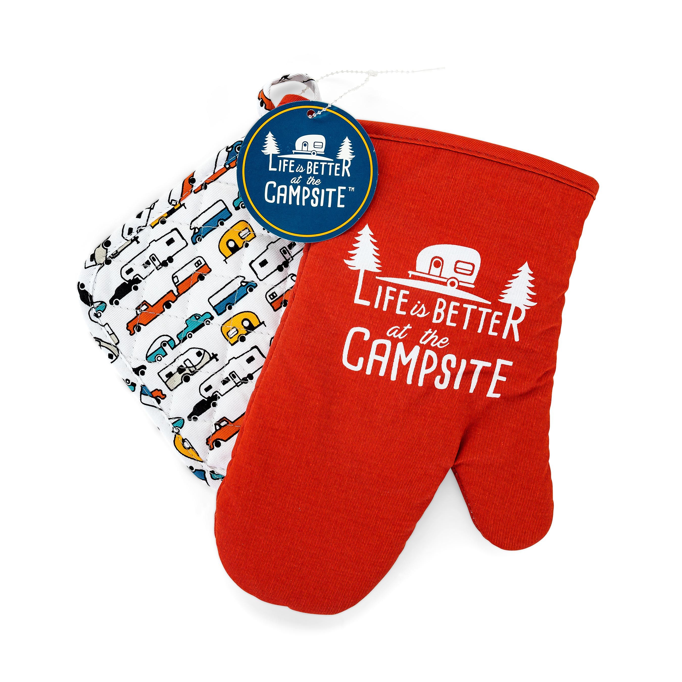 Camco 53260 Red Life Is Better at the Campsite Oven Mitt and Pot Holder Set - 2-Piece