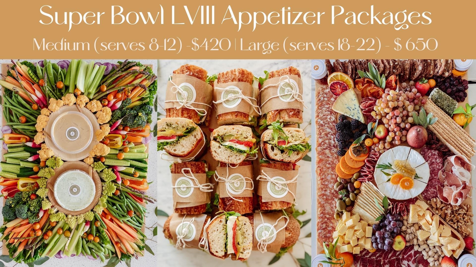 Medium Super Bowl Package w/ cheese & charcuterie, crudites & sandwiches (serves 8-12)