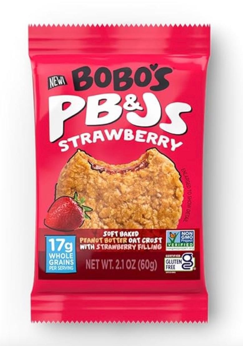 Strawberry Bobo's Gluten Free PB&Js Soft Baked Peanut Butter Oat Crust with Strawberry Jelly