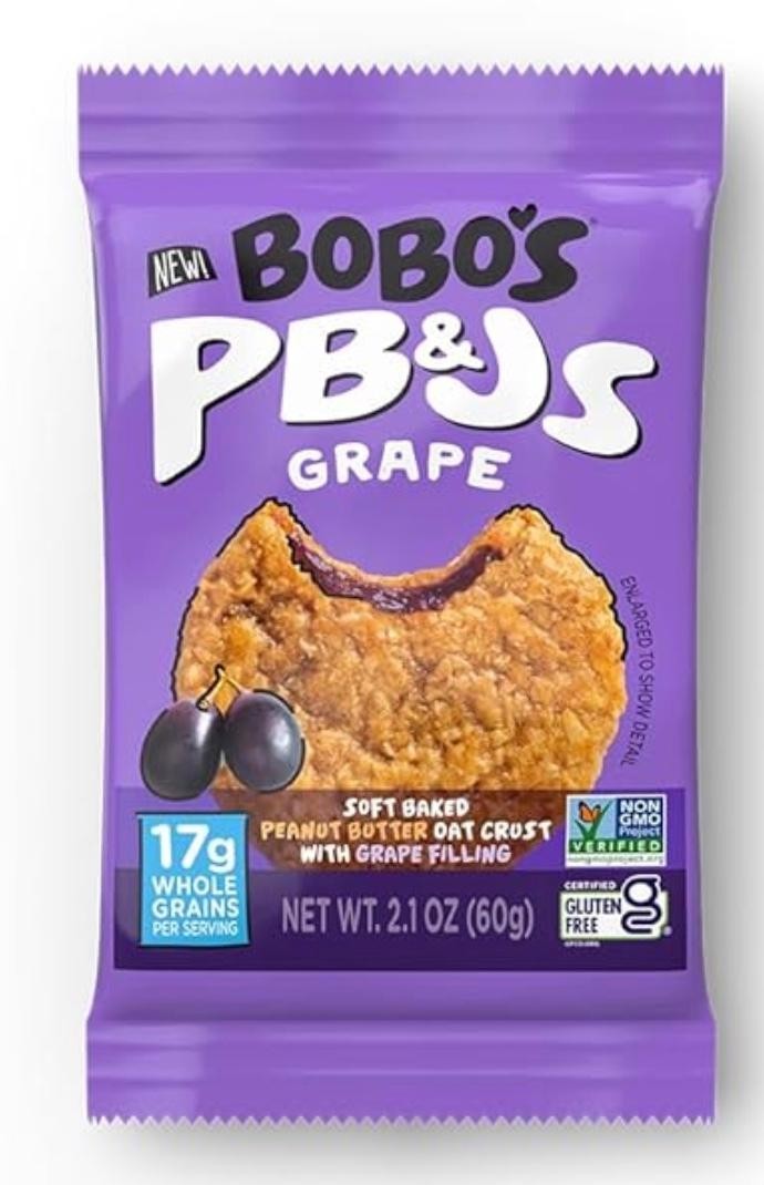 Grape Bobo's Gluten Free PB&Js Soft Baked Peanut Butter Oat Crust with grape jelly filling