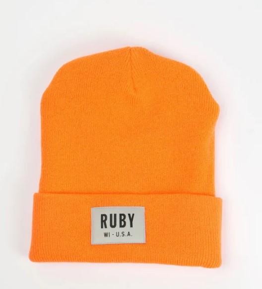 Ruby Patch Beanie (Gray and Blaze Orange)