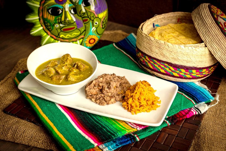Pork ribs In Green Chile (With Rice & Beans) includes 4 tortillas
