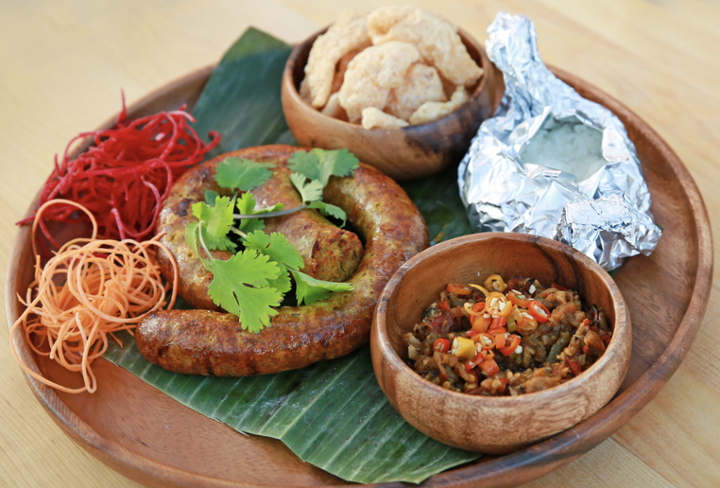 R6 Sai Ua(Northern Thai Sausage) & Nam Prik Noom(Spicy chili paste level 2 on a side)