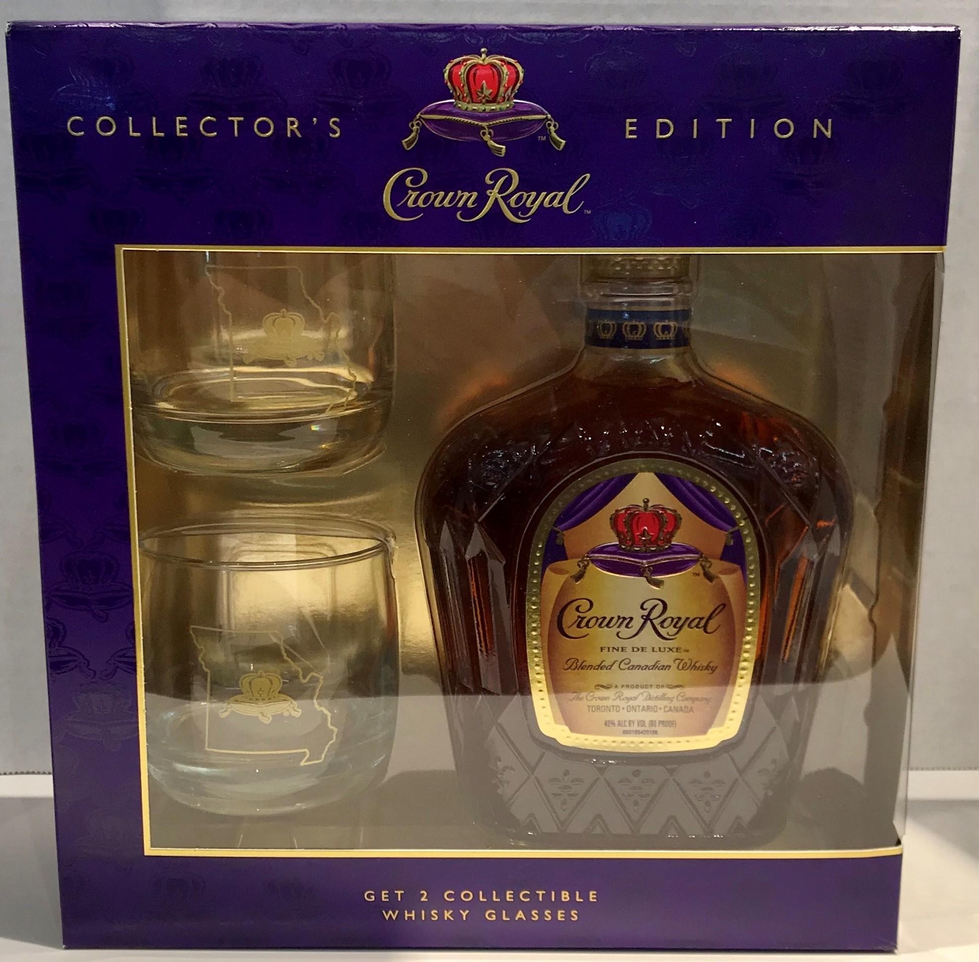 Crown Royal Fine De Luxe Blended Canadian Whisky with Two Signature Rocks Glasses - 750ml Bottle
