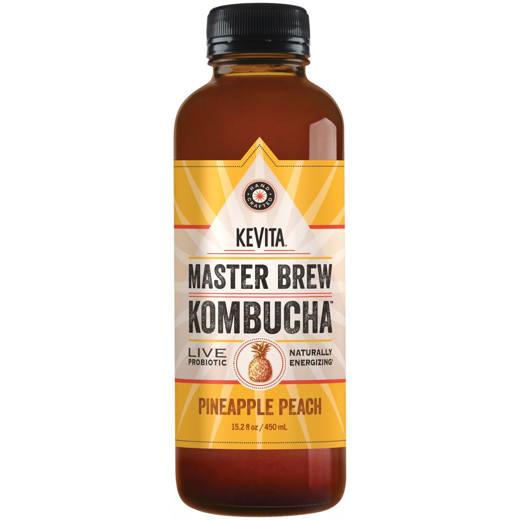 KeVita Pineapple Peach Master Brew Kombucha  15.2 Oz Bottle