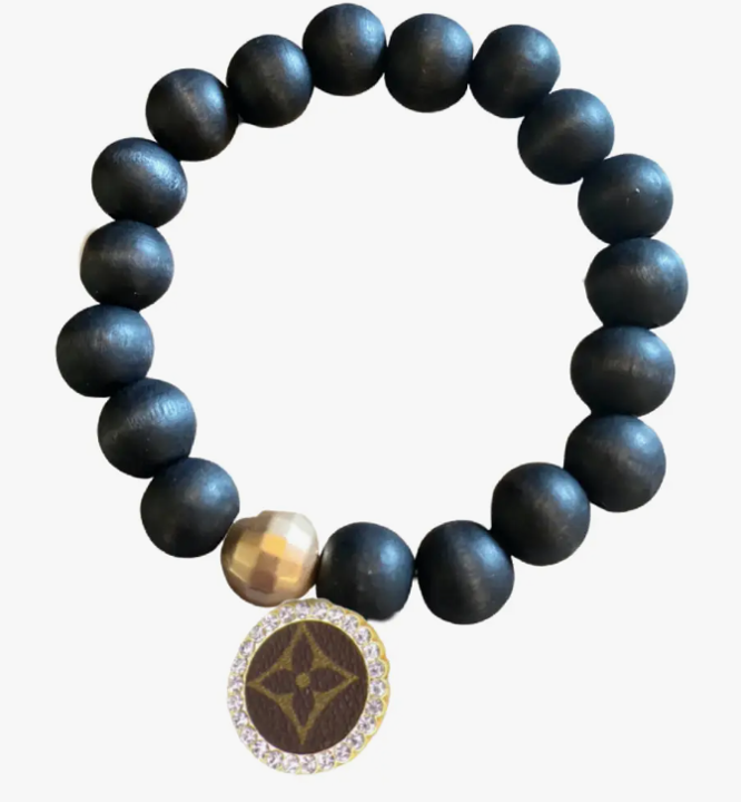 L.V Gold Charm Bracelet - Black
