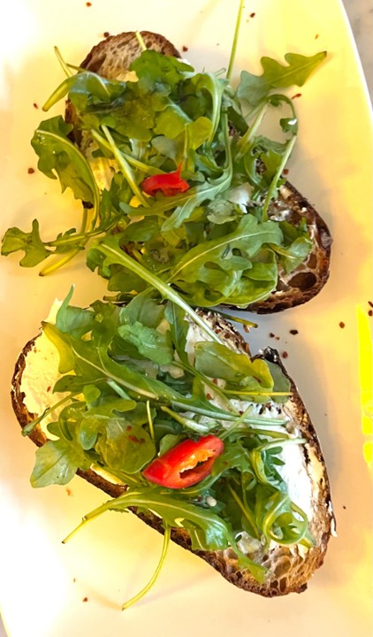 Avocado Toast, with Goat Cheese and Arugula