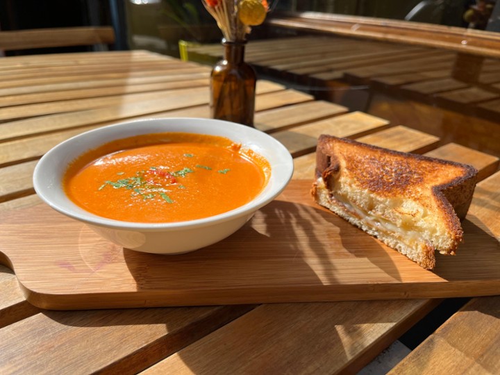Half Grilled Cheese and Bowl of Soup