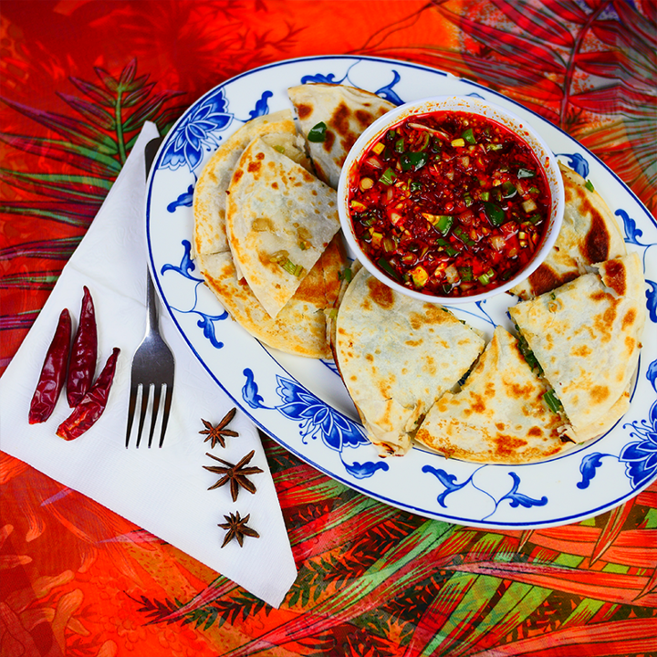 Onion Pancake with Dumpling Sauce