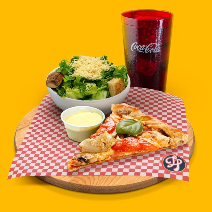 A Slice & A Side Salad with a Fountain Drink