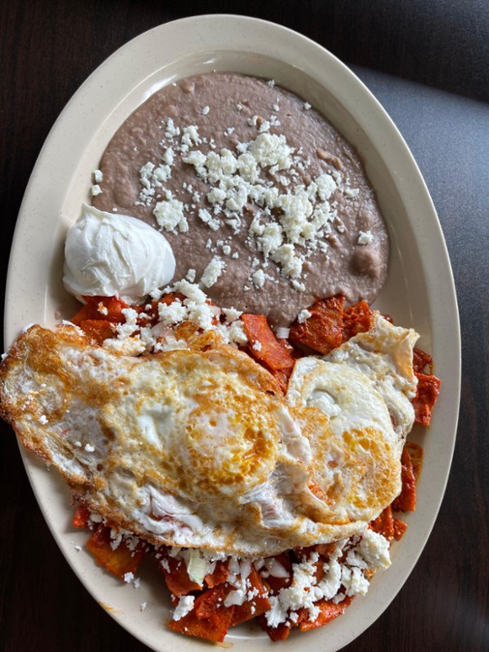 Chilaquiles Rojos With Egg And Beans