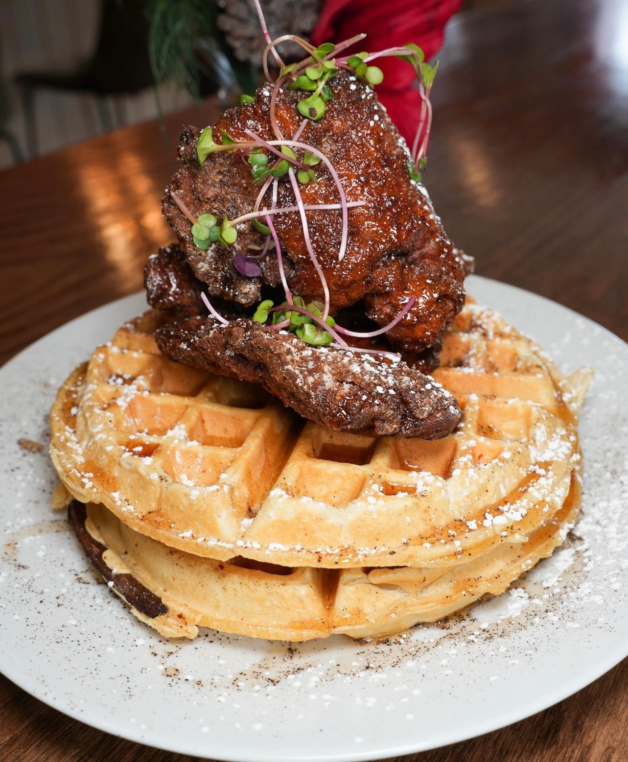 HOT AGAVE CHICKEN AND WAFFLES