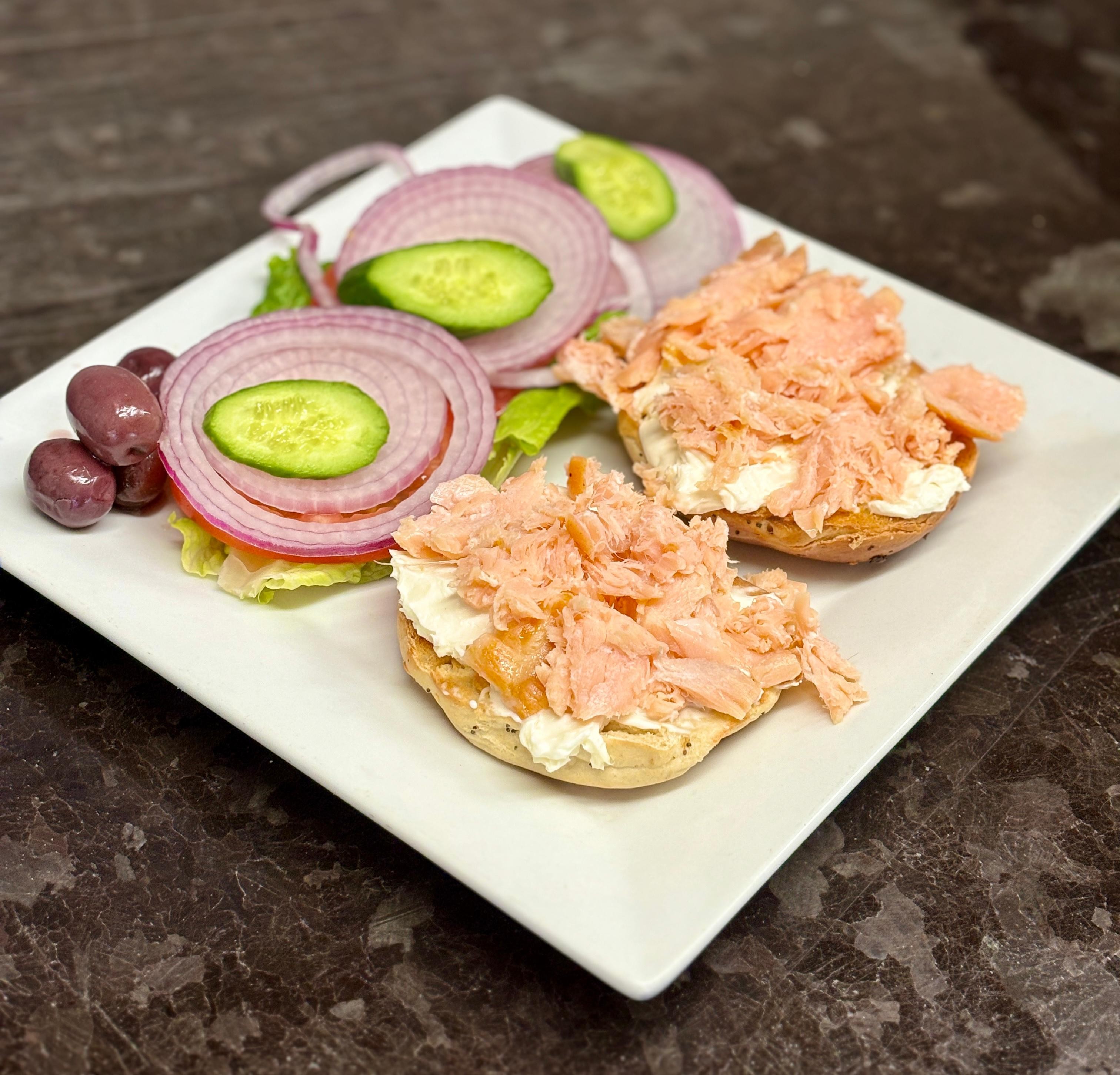 Smoked Baked Salmon on a Bagel