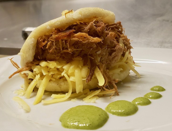 Rumbera (pulled pork)  Arepa