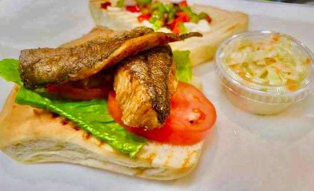 Coco Bread Fish Sandwich (Whiting) with Coleslaw