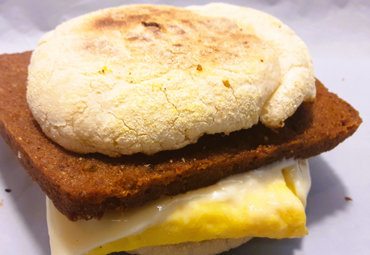 SCRAPPLE EGG AND CHEESE ON ENGLISH MUFFIN