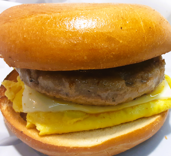 SAUSAGE EGG AND CHEESE ON BAGEL