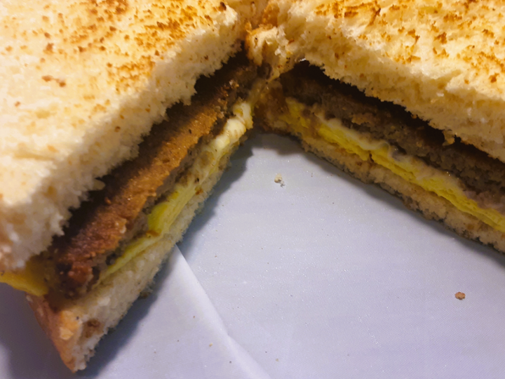 SCRAPPLE EGG AND CHEESE ON TOAST
