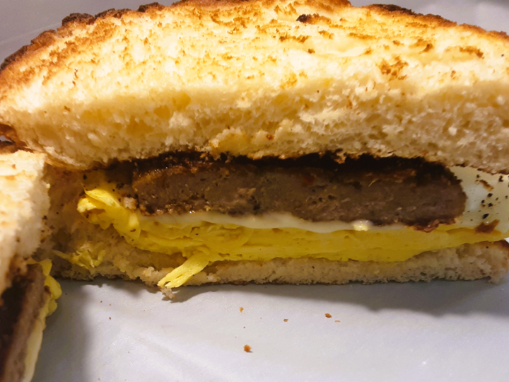 SAUSAGE EGG AND CHEESE ON TOAST