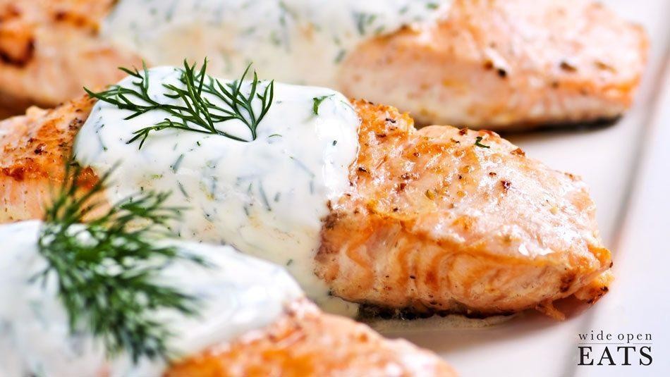 Salmon served with a cucumber dill dressing (Protein only)