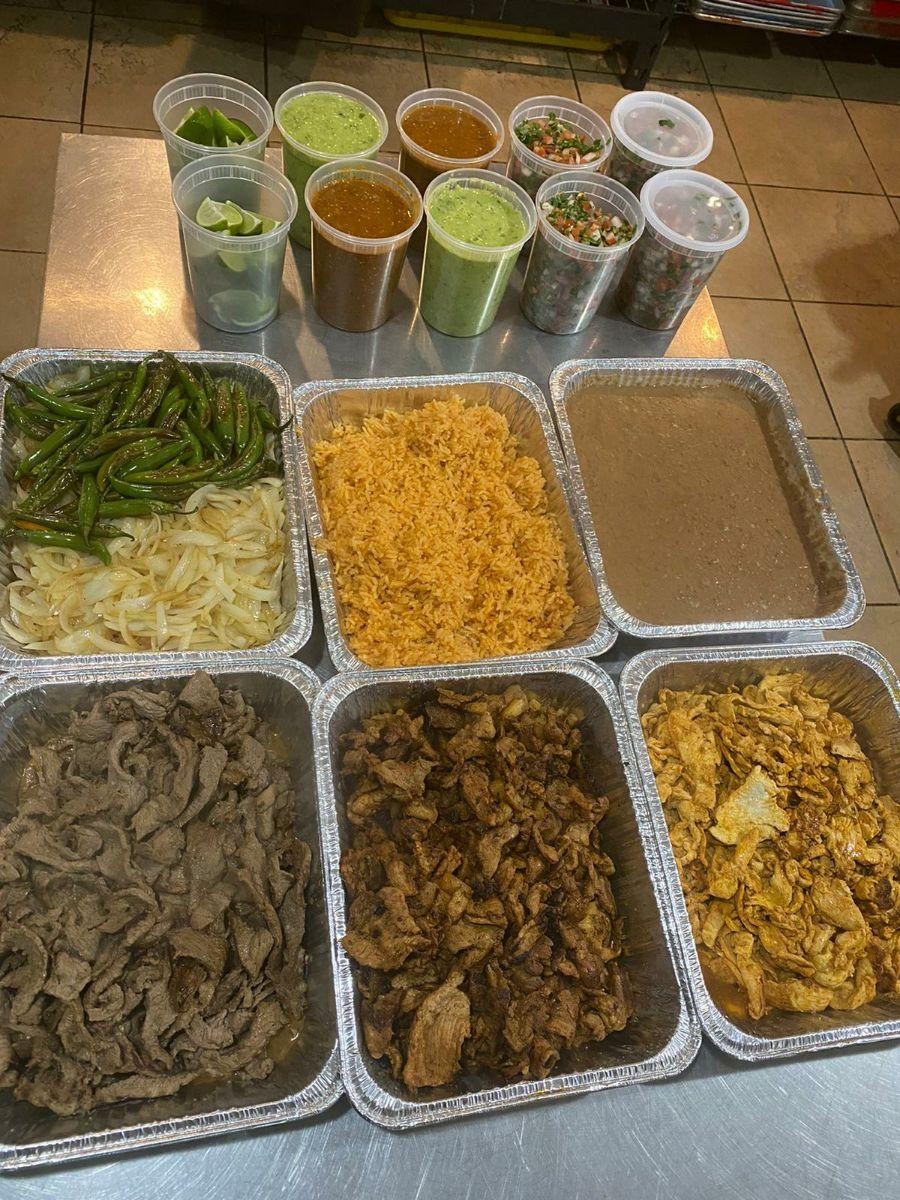 Taco bar for 5, with 2 choices of meat to choose from: