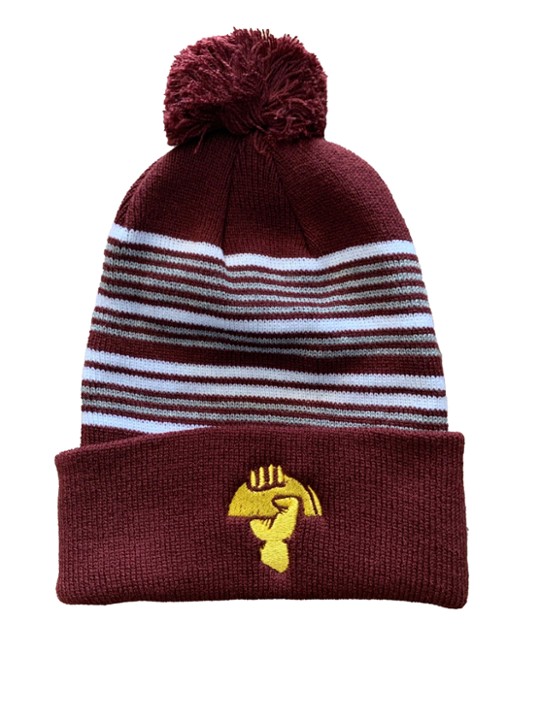 Metzy's Pom-Pom Striped Beanie Maroon