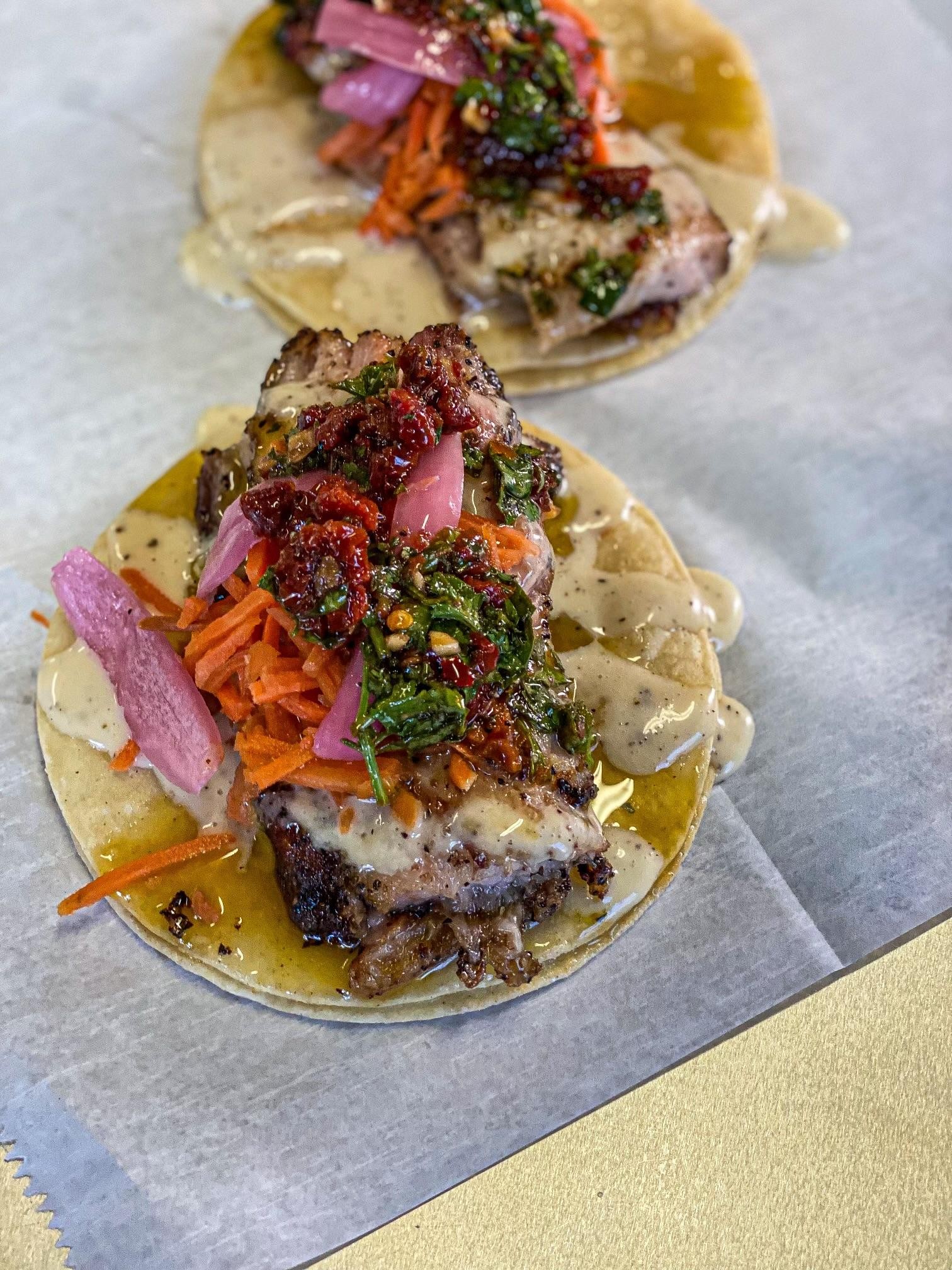 Pork belly Chimichurri Tacos