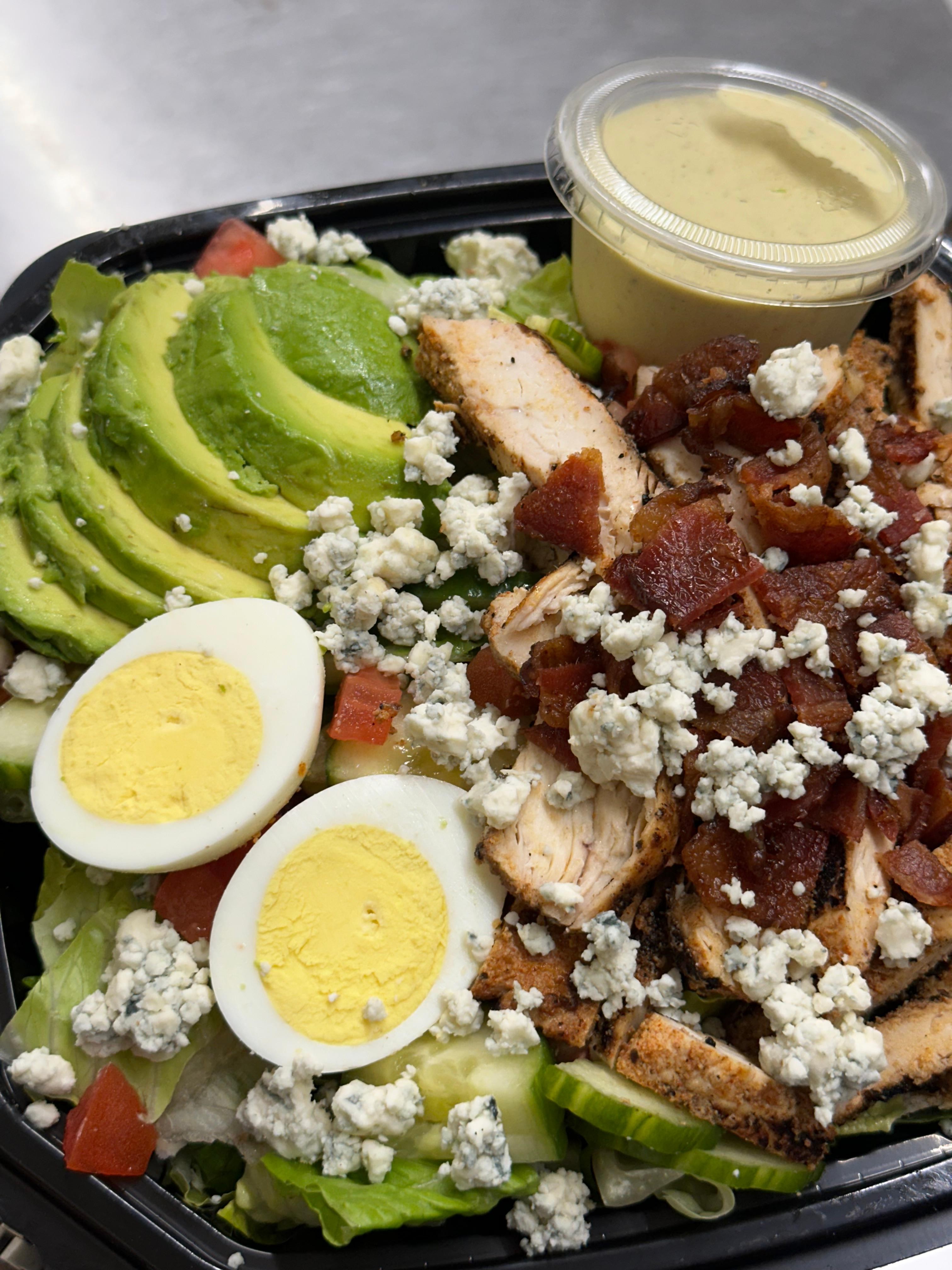SALAD - COBB (romaine, egg, blue cheese crumble, tomato, bacon, chicken, cucumbers and avocado)