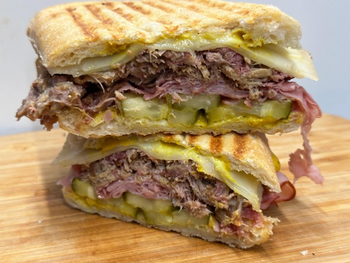 THE CUBANO (ham, pulled pork, pickles, swiss, & yellow mustard on ciabatta)
