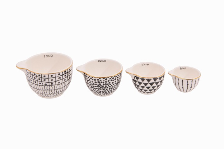 Hello Honey  Measuring Cups Black - JS* Black & White Electroplated Stoneware Measuring Cup Set