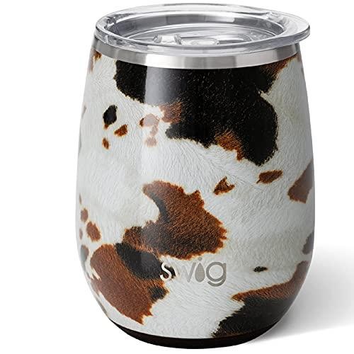 Swig Life 14oz Wine Tumbler with Lid, Stainless Steel, Dishwasher Safe, Stemless, Portable, Triple Insulated Wine Tumbler in Hayride Print
