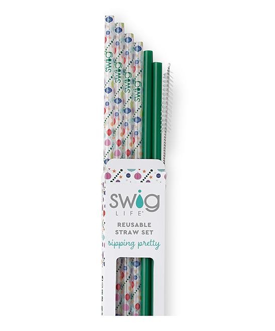 Swig Life  Straws  - Green & Transparent O Christmas Tree Reusable Straw Set