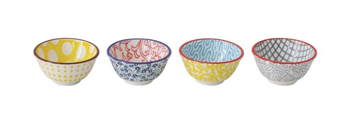 Creative Co-op Hand-Stamped Multicolor 3 X 3 Ceramic Stoneware Pinch Pot Bowls Set of 4
