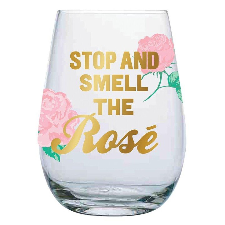 10-04859-222 20 Oz Celebration Stemless Wine Glass - Stop & Smell the Rose