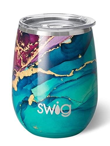 Swig Life 14oz Insulated Wine Tumbler with Lid | 40+ Pattern Options | Dishwasher Safe, Holds 2 Glasses, Stainless Steel Outdoor Wine Glass (Gemstone)