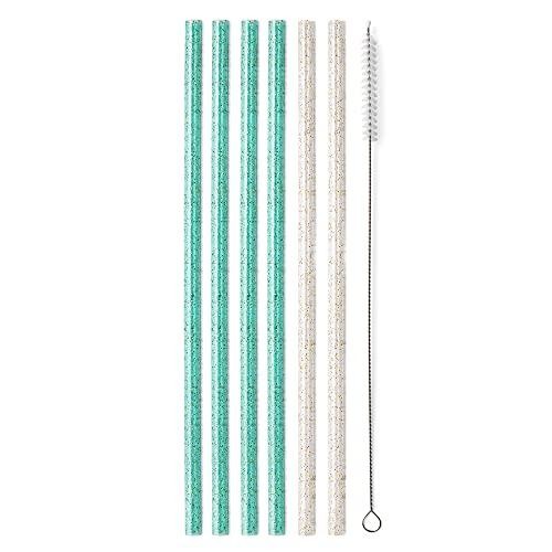 Clear & Aqua Glitter-Print Reusable Straw Set