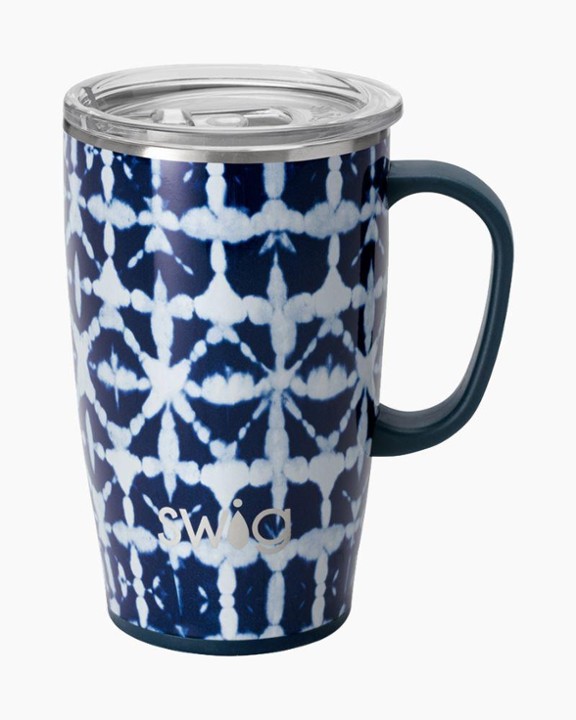 Swig Life 18oz Travel Mug with Handle and Lid, Cup Holder Friendly, Dishwasher Safe, Stainless Steel, Triple Insulated Coffee Mug Tumbler (Indigo Isle